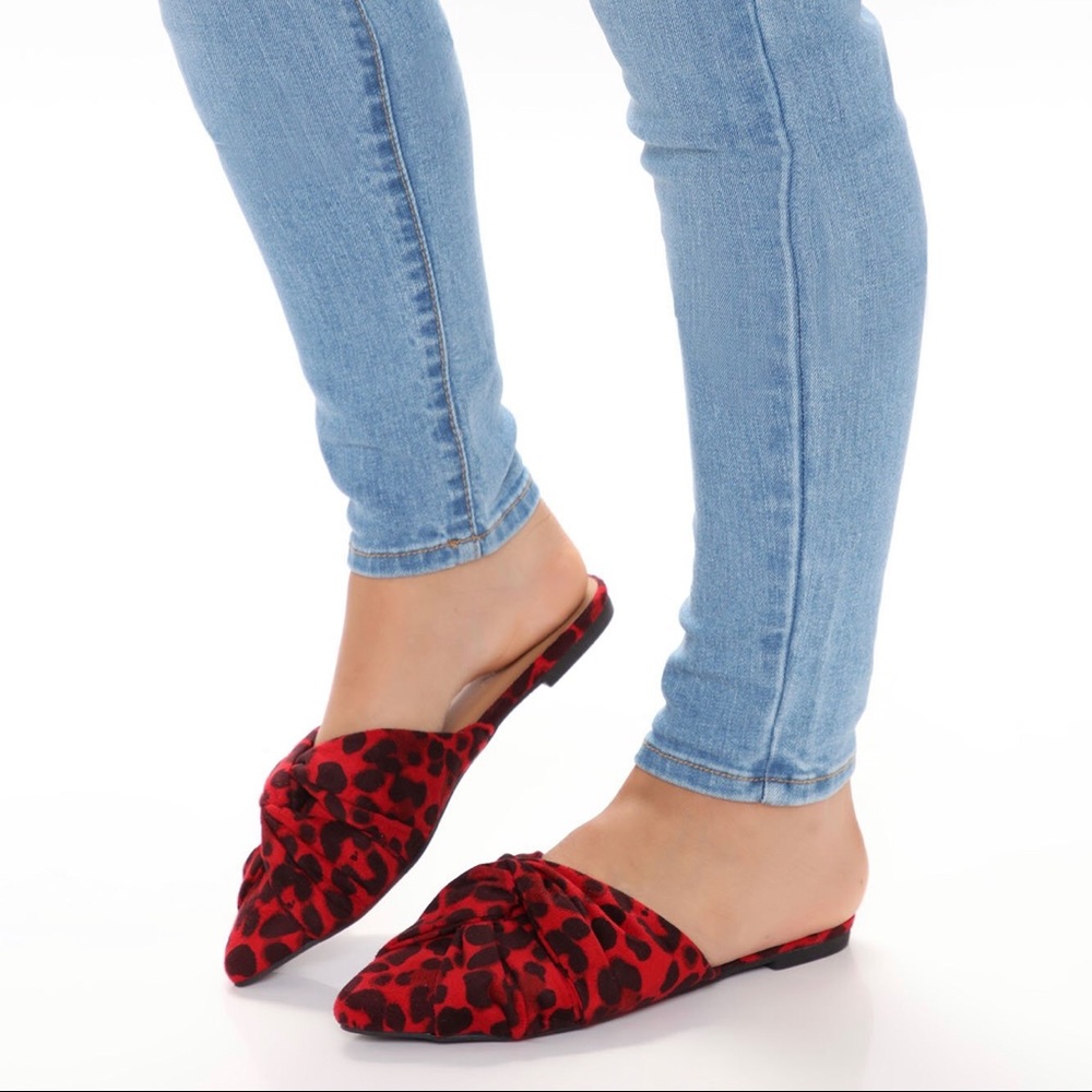 Fashion Nova Red Leopard Mule Flats